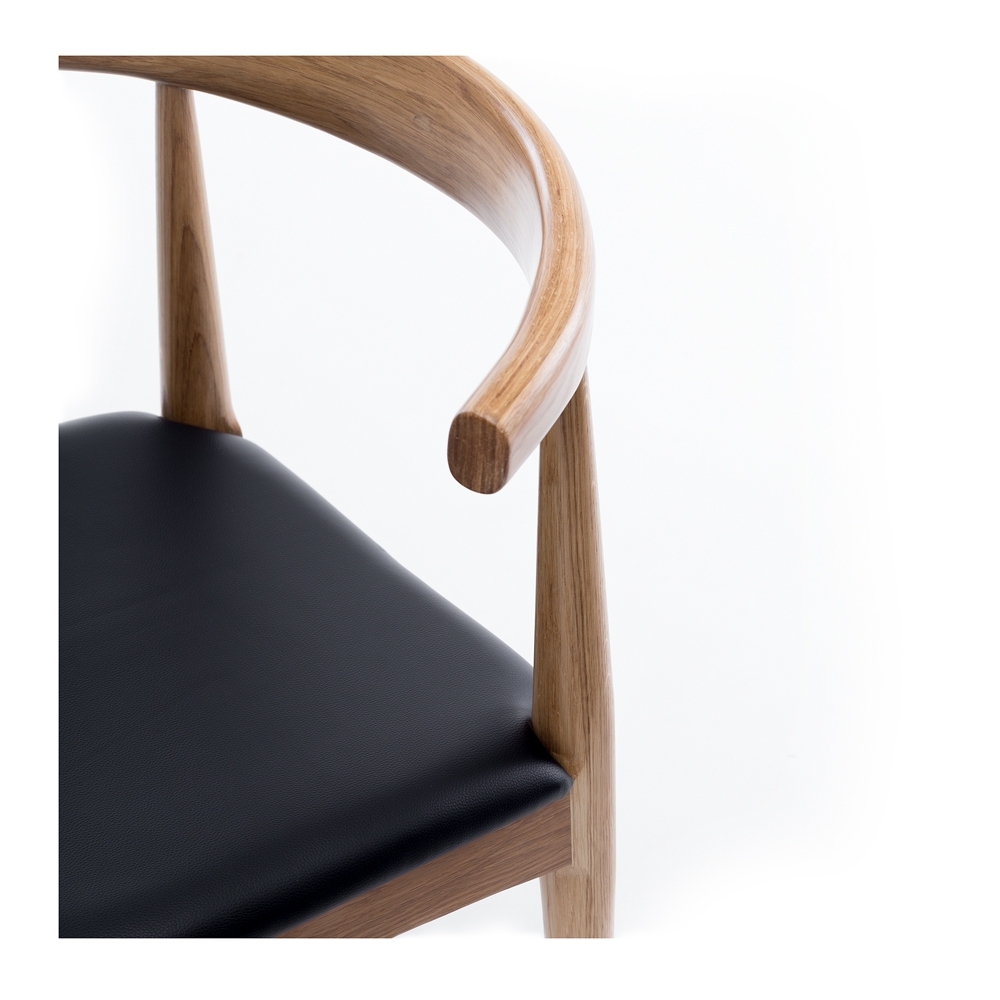 Elbow Chair Natural Oak Black PU Seat