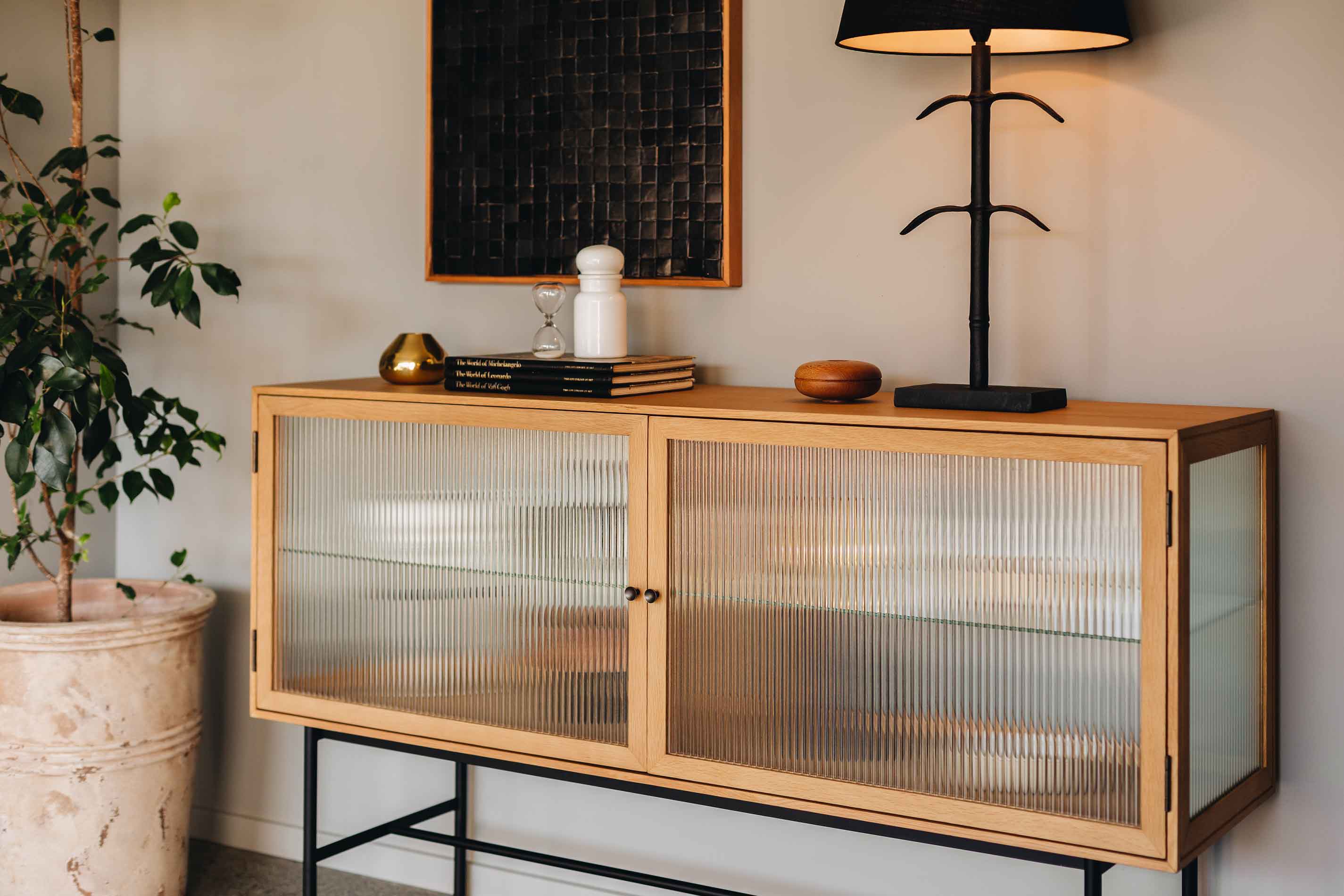 Reeded on sale glass sideboard